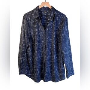 Talbots Woman Navy Polka Dot Shirt Blouse Top Size 2X